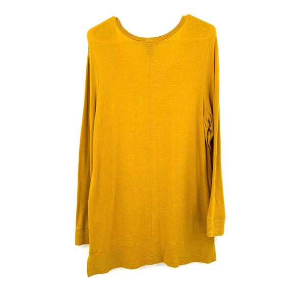 Adrianna Papell Size Medium Tunic Yellow Long Sleeve Textured V Neck‎ Workwear - Picture 2 of 4